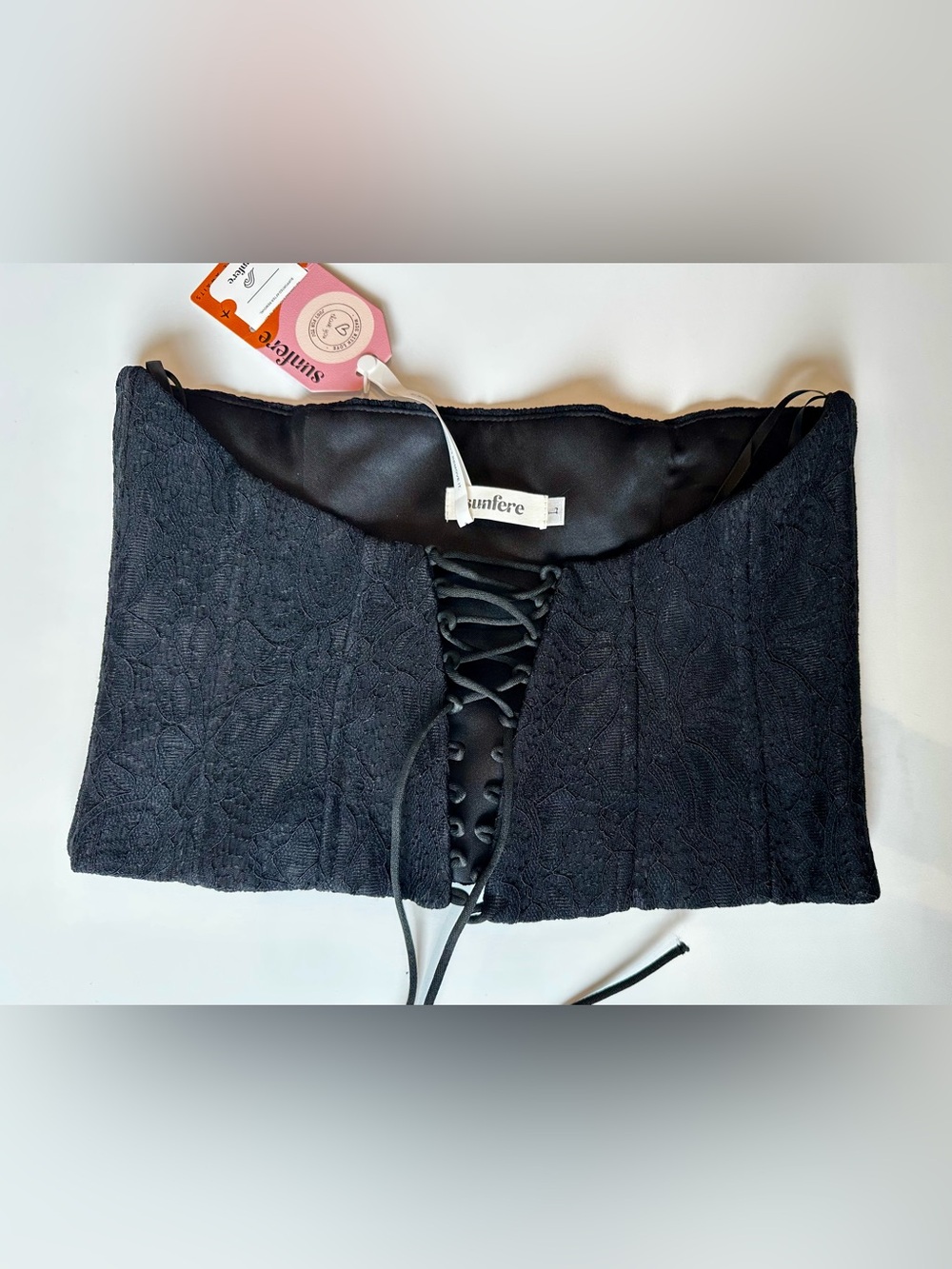 Sunfere Black Lace-Up Corset Waist Belt NWT Size L - Picture 2 of 9